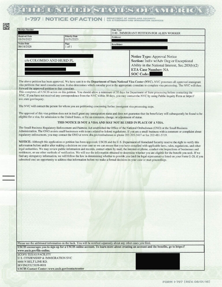 EB-2 NIW Approval Notice for Peru